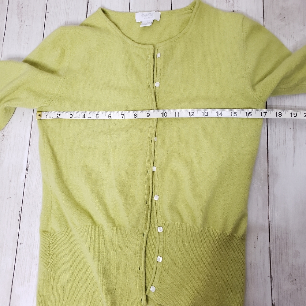 Vintage Sweater Cardigan Small Cashmere Marshall Fields Green Crewneck - Picture 12 of 15